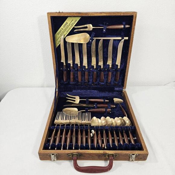 Other - Vintage Mid-Century Tonys Gems Thailand Brass Bronze Flatware 30 Piece Set & Box
